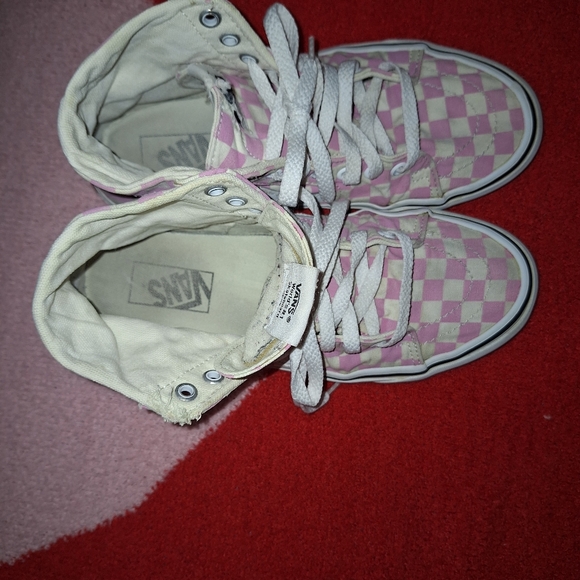 Vans Pink and White Checkered HiTop Sneakers 9 - Picture 6 of 10